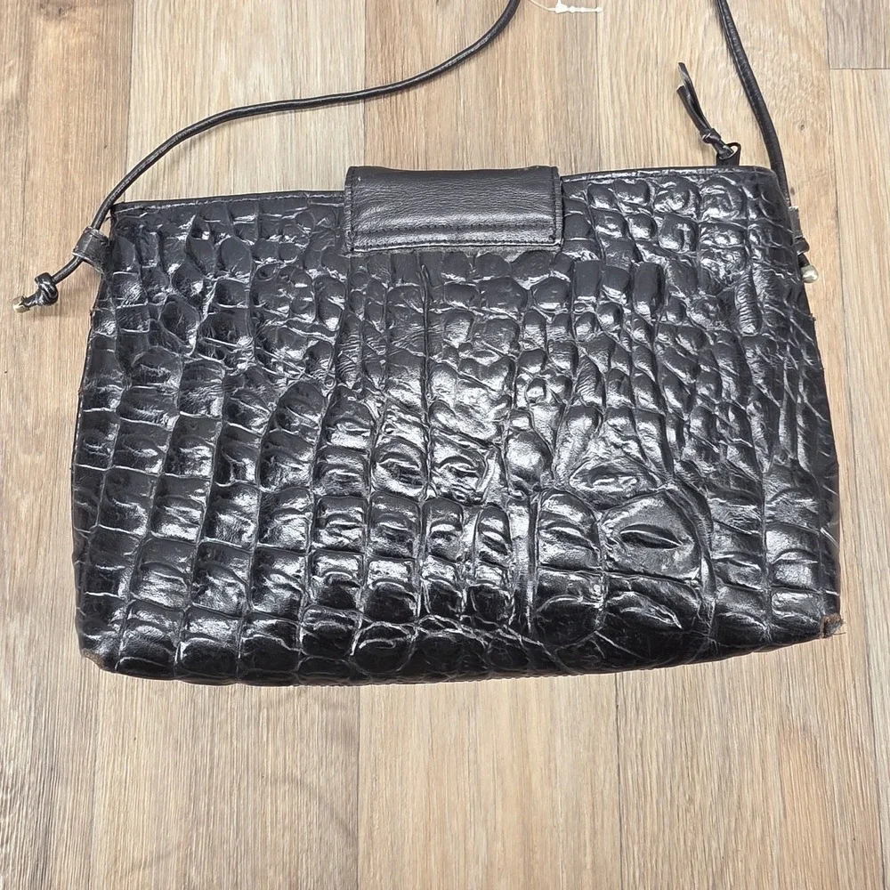 Vintage Etienne Aigner‎ Black Croc Embossed Leather Crossbody Bag Shoulder Purse